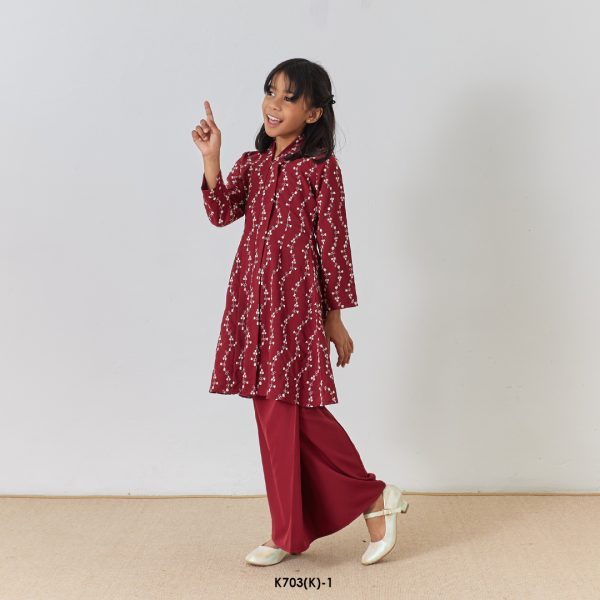 Kebarung Kalthom Sulam Kids in Maroon (K703(K)-1) - Image 2