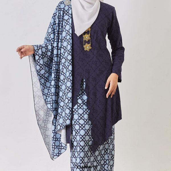 Kebaya Anggun 2.0 With Shawl in Blue Black (K744KA-10) - Image 4