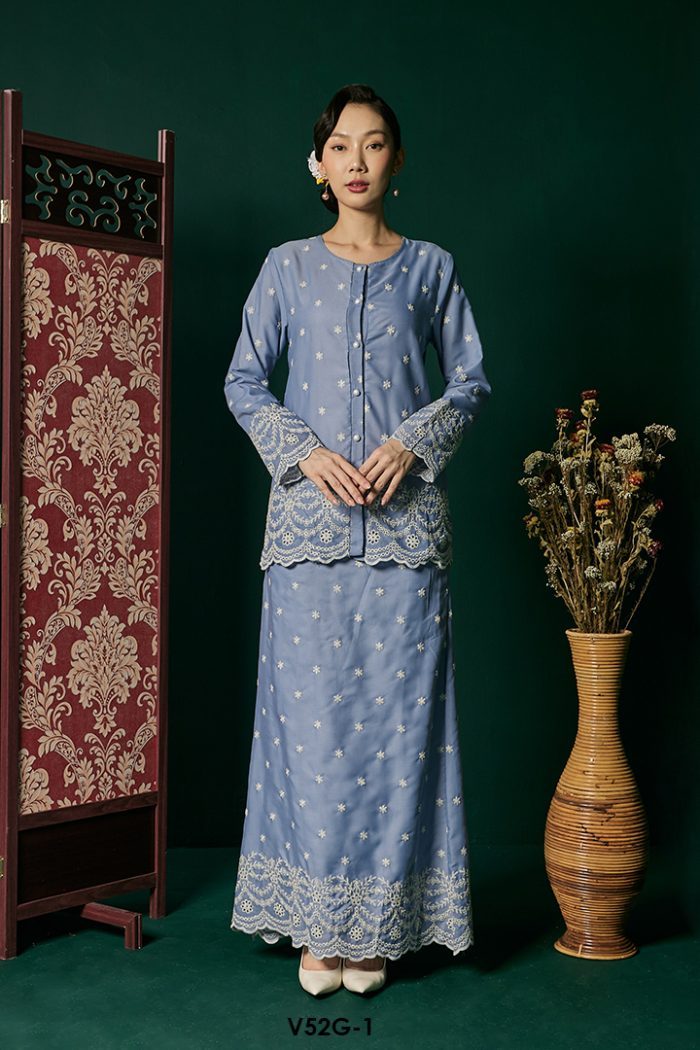 Nuha Set Eksklusif in Dusty Blue (V52G-1)