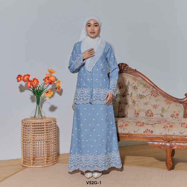 Nuha Set Eksklusif in Dusty Blue (V52G-1)