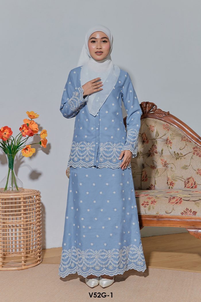 Nuha Set Eksklusif in Dusty Blue (V52G-1)