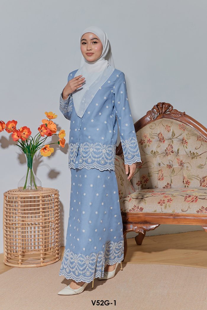 Nuha Set Eksklusif in Dusty Blue (V52G-1)