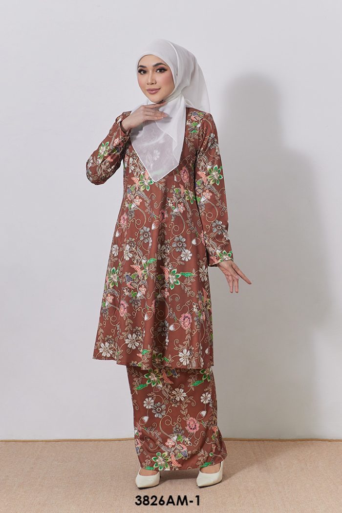 Ameera Kurung in Brown (3826AM-1)