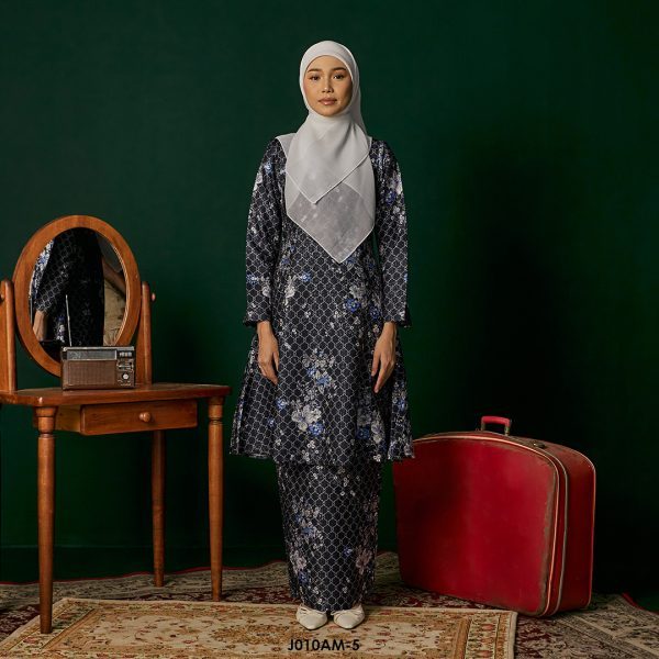 Ameera Kurung in Charcoal (J010AM-5)